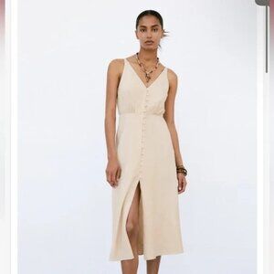 Zara Linen Blend Midi Dress, L